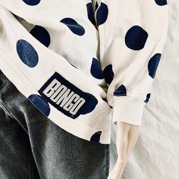 Vintage Bongo Shirt Women size Large Navy PolkaDot Cotton Casual Long Sleeve - Picture 5 of 16